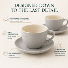 Solid Grey Ceramic Cappuccino Cup & Saucer Set of 4