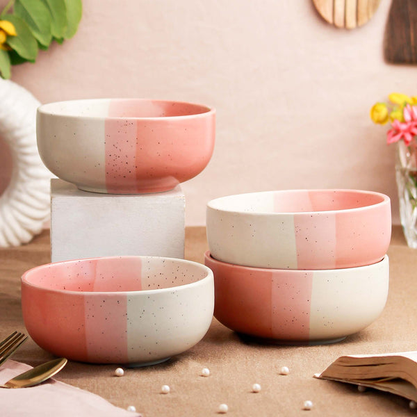 Tritone Pink Matte Ceramic Mixing Bowl Set of 4 – 500ML