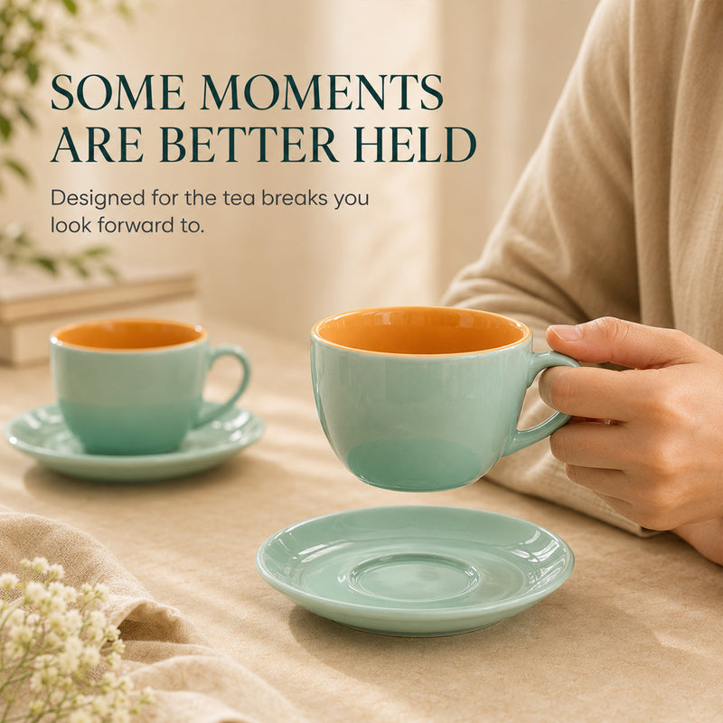 Mint Novelle Ceramic Cappuccino Cup & Saucer Set of 4