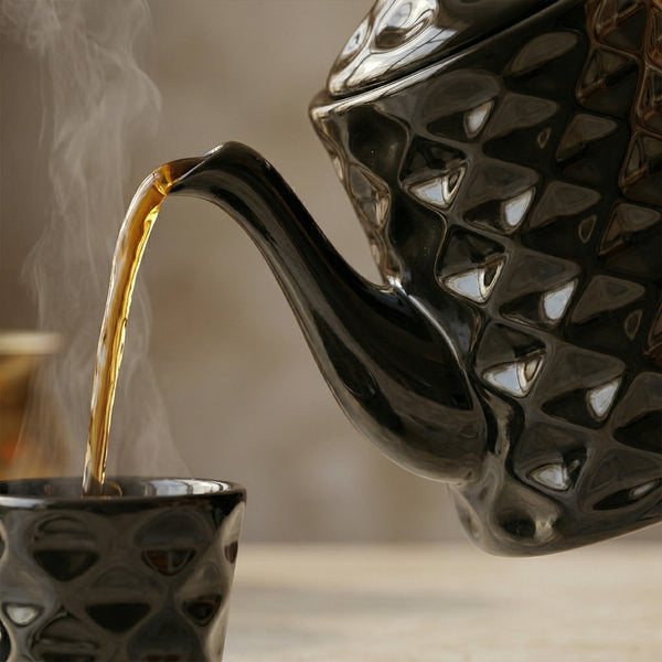 Black Diamond Ceramic Tea Set with Kettle & 6 Cups