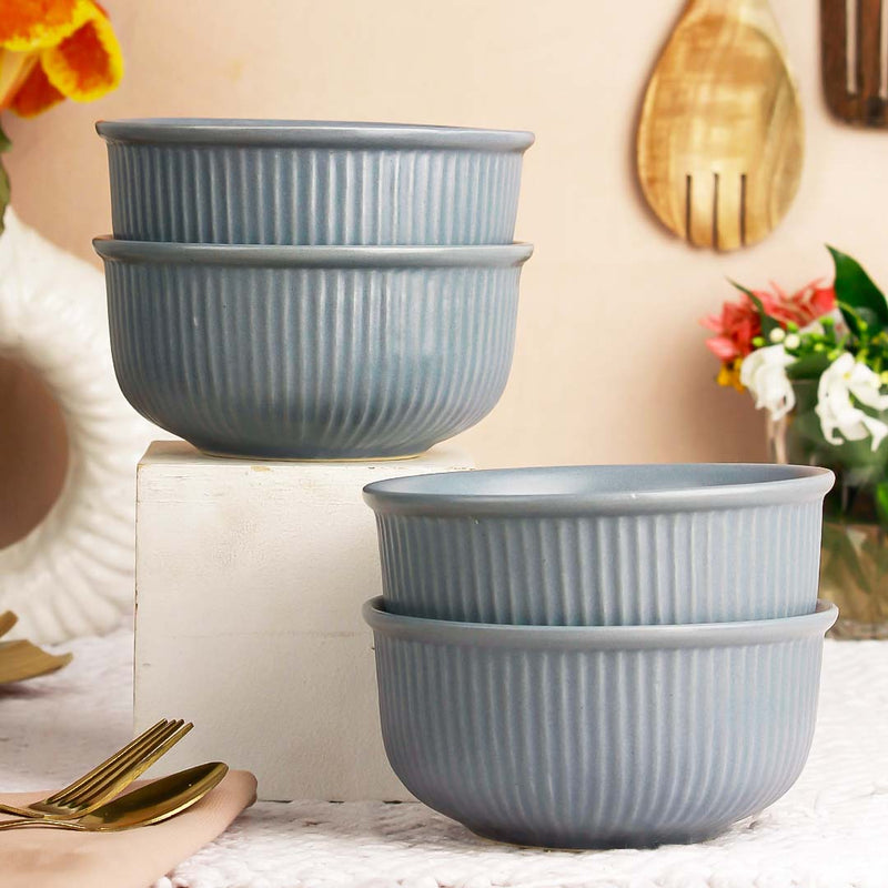 Grey Fringe Ceramic Bowl Set of 4 – 550ML
