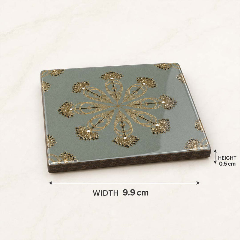 Emerald Heritage Wooden Coaster Set of 6 with Holder