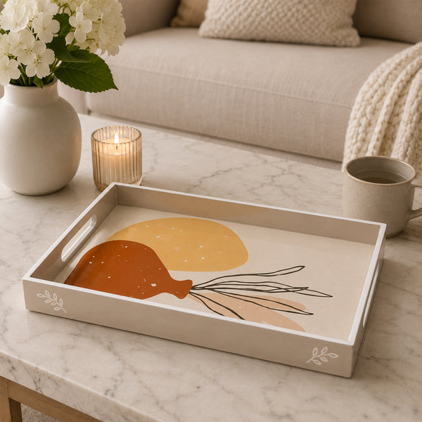 Ivory Amber Botanica Wooden Serving Tray Set of 3