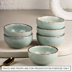 Glossy Mint Marble Ceramic Vegetable Bowl Set of 6