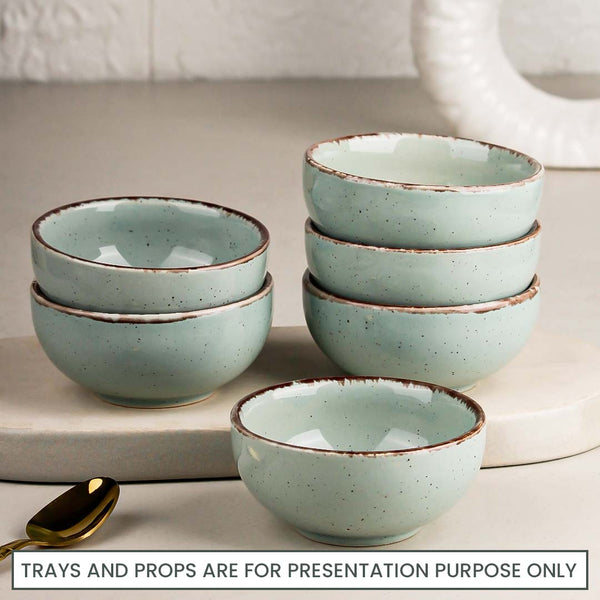Glossy Mint Marble Ceramic Vegetable Bowl Set of 6