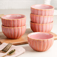 Pink Ribbed Ceramic Snack Bowl Set of 6 – 320ML