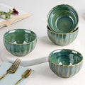 Green Ribbed Ceramic Bowl Set of 4, 320ML