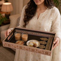 Royal Heritage Black & Gold Wooden Serving Tray Set of 3