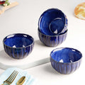 Blue Ribbed Ceramic Bowl Set of 4, 320ML