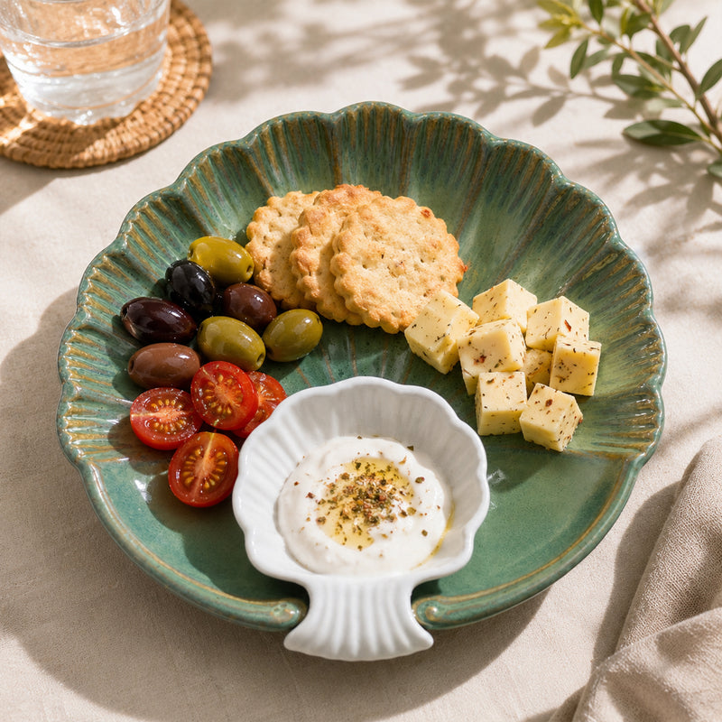 Green Sea Shell Ceramic Platter – Microwave & Dishwasher Safe Serving Platter Ceramic
