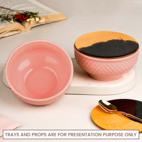 Pink Star Ceramic Bowl Set of 2 – 580ML with Lid