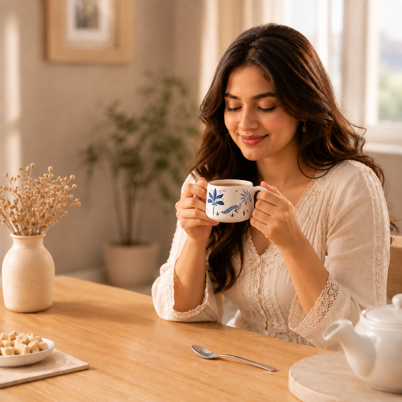 Blue Peafowl Ceramic Tea Cup Set of 6