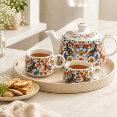 Bunny Floret Morning Tea Set: 1000ML Teapot & 6 Cups (150ML)