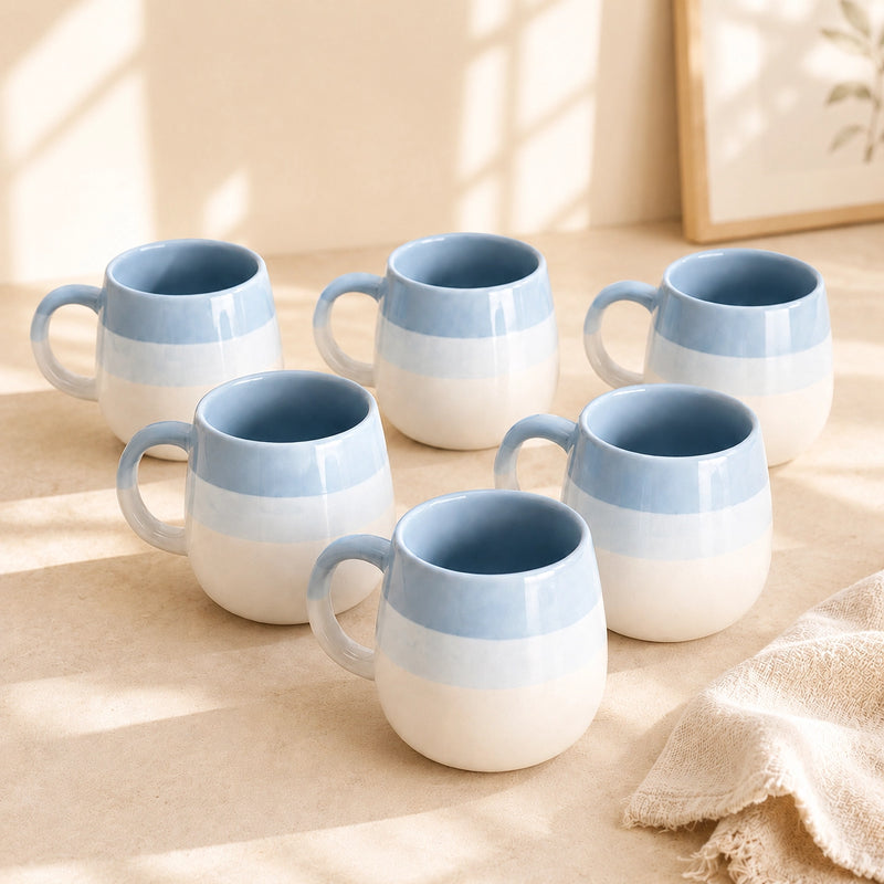 Tritone Sky Blue Ovule Shape Tea Cups Set of 6