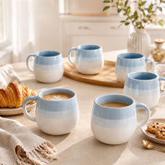 Tritone Sky Blue Ovule Shape Tea Cups Set of 6