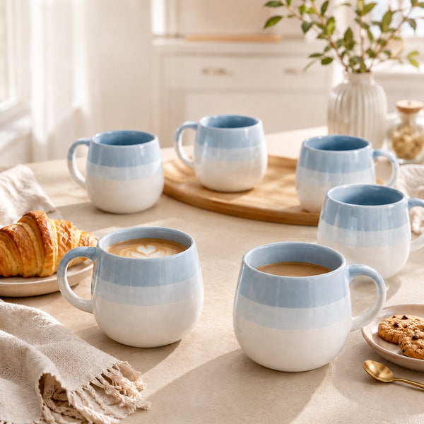 Tritone Sky Blue Ovule Shape Tea Cups Set of 6