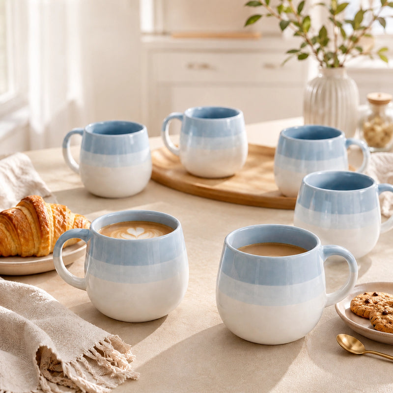 Tritone Sky Blue Ovule Shape Tea Cups Set of 6