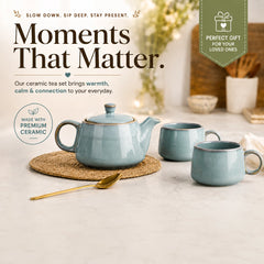 Grey Glaze Ceramic Tea Set | Kettle & 2 Cups (400ml)