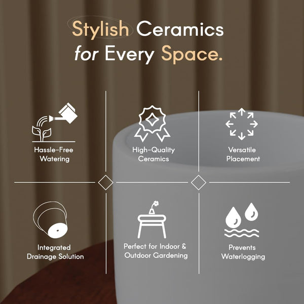 White Cylindrical Ceramic Clay Pots - The Earth Store - Planter