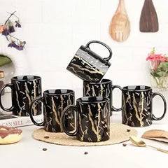 Black Copper Pipe Ceramic Coffee Mugs Set of 6
