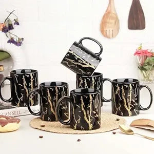 Black Copper Pipe Ceramic Coffee Mugs Set of 6