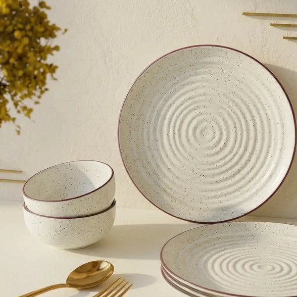 Spiral White Ceramic Dinner Set 12 Piece for Family of 4