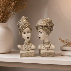 Artistic Ethnic Silver Lady Sculptural Bust Pair – Decorative Statues