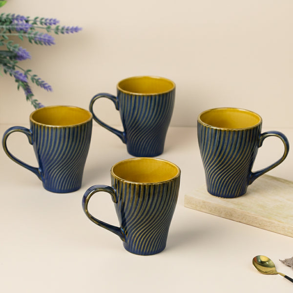 Blue Fusion Wave Ceramic Mugs Set of 4 (300ML) – Microwave Safe