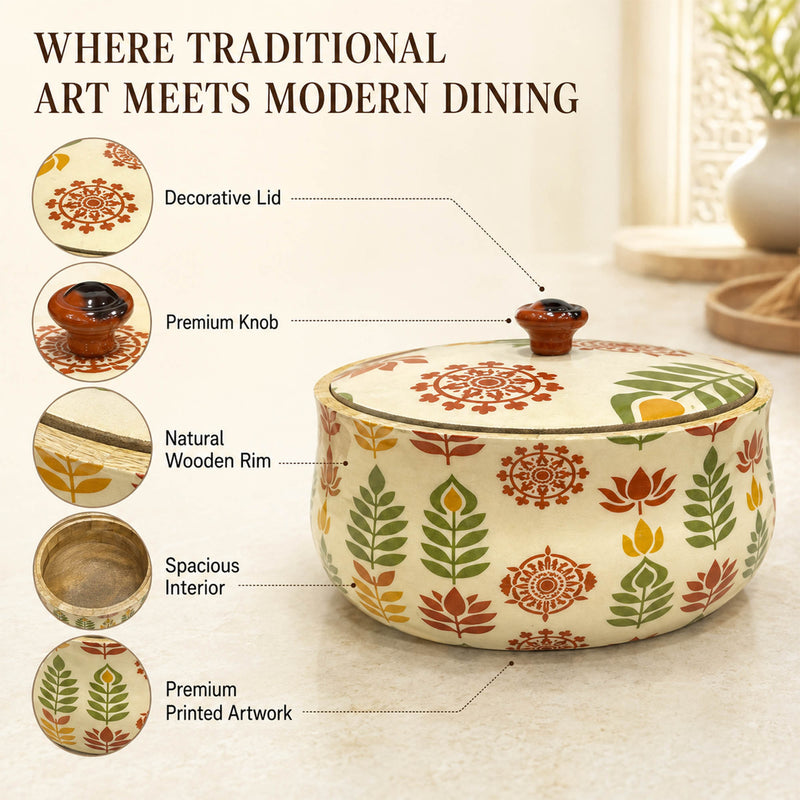 Wooden Leaf-Design Dome Lid Casserole