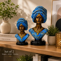 Majestic Bronze & Blue Sculptural Bust Pair (Set of 2)