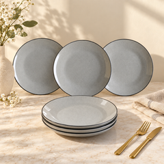 Glossy Grey Marble Ceramic Set of 6 Dinner Plates