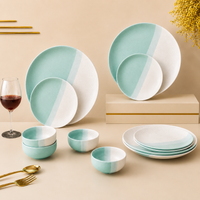 TT Green Matte Ceramic Dinner Set 12 Piece for Family of 4