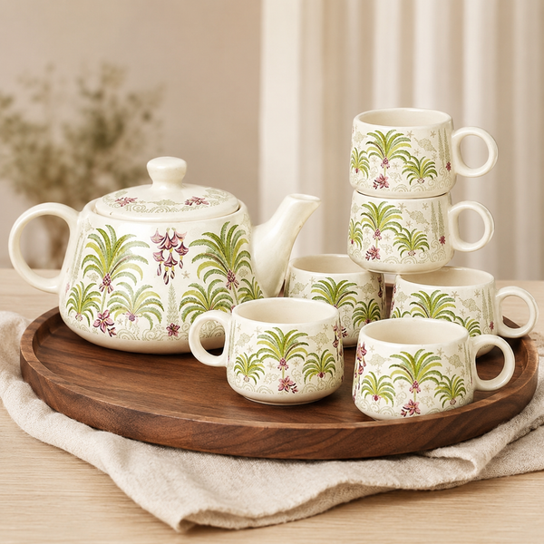 Tropical Morning Ceramic Tea Kettle Cup Set of 6