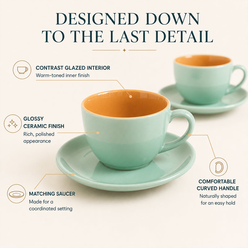 Mint Novelle Ceramic Cappuccino Cup & Saucer Set of 4