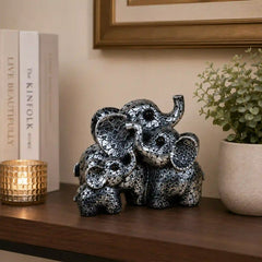 Elegant Antique Silver Elephant Family Sculpture