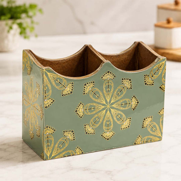 Emerald Heritage Wooden 2-Section Cutlery Holder