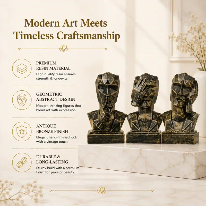 Geometric Mindful Thinker Sculpture Trio