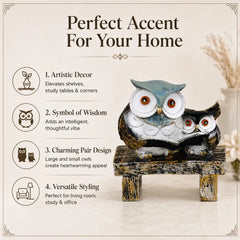 Wisdom & Learning Owl Pair Sculpture on Rustic Bench