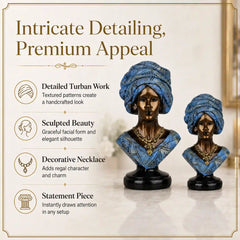 Majestic Bronze & Blue Sculptural Bust Pair (Set of 2)