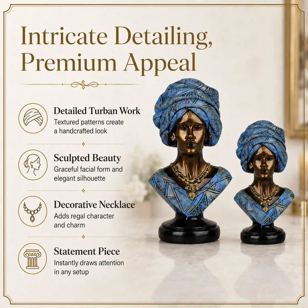 Majestic Bronze & Blue Sculptural Bust Pair (Set of 2)