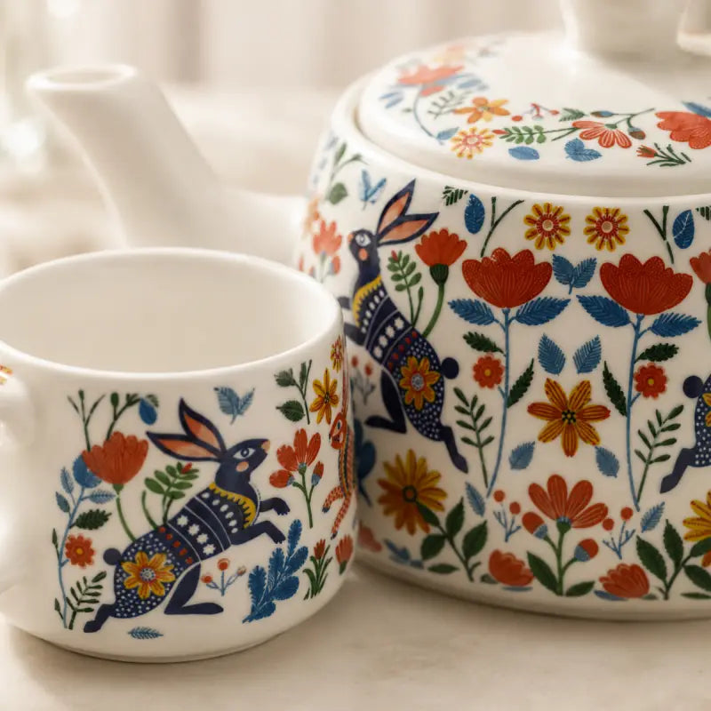 Bunny Floret Morning Tea Set: 1000ML Teapot & 6 Cups (150ML)