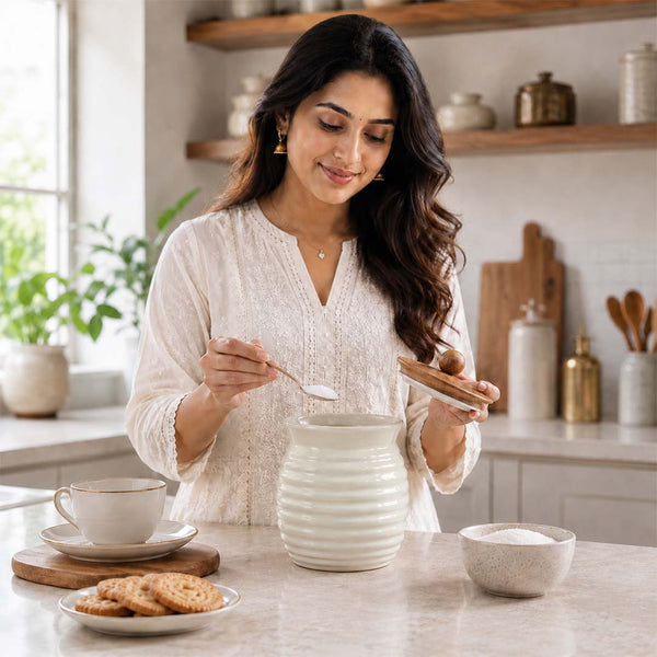 The Earth Store Cream Ring Ceramic Pickle Jar Set of 2 (750ML) – Airtight Kitchen Storage