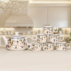 Bronze Petals Ceramic Tea Set With 6 Cups Kettle