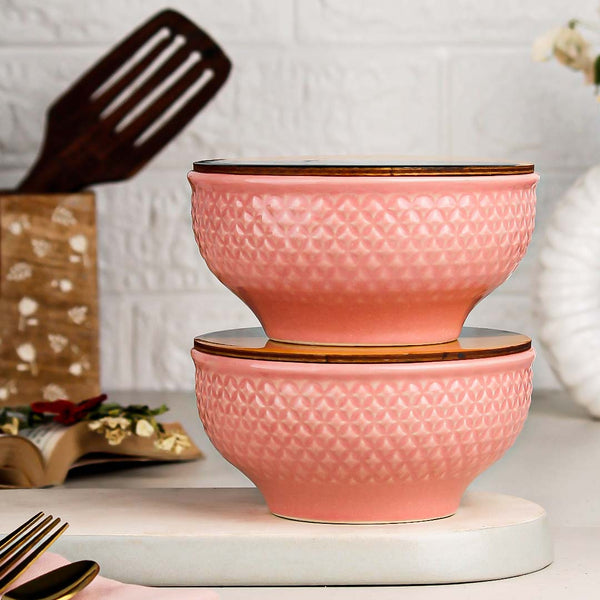Pink Star Ceramic Bowl Set of 2 – 580ML with Lid