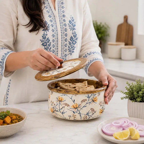 Floriva Mango Wood Roti Casserole with Flat Lid | 1600ML