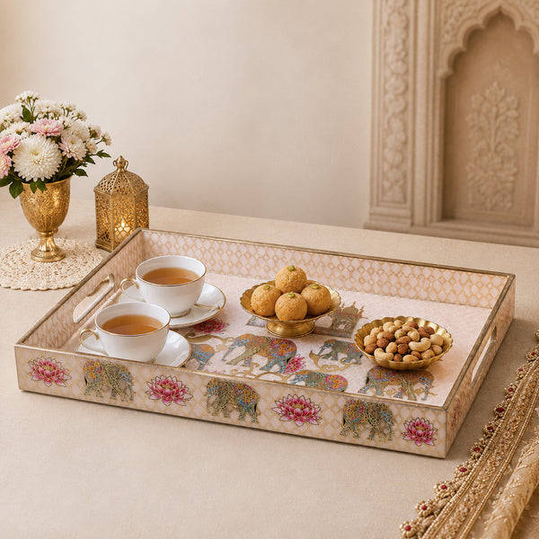 Regal Elephant Wooden Serving Tray Set of 3