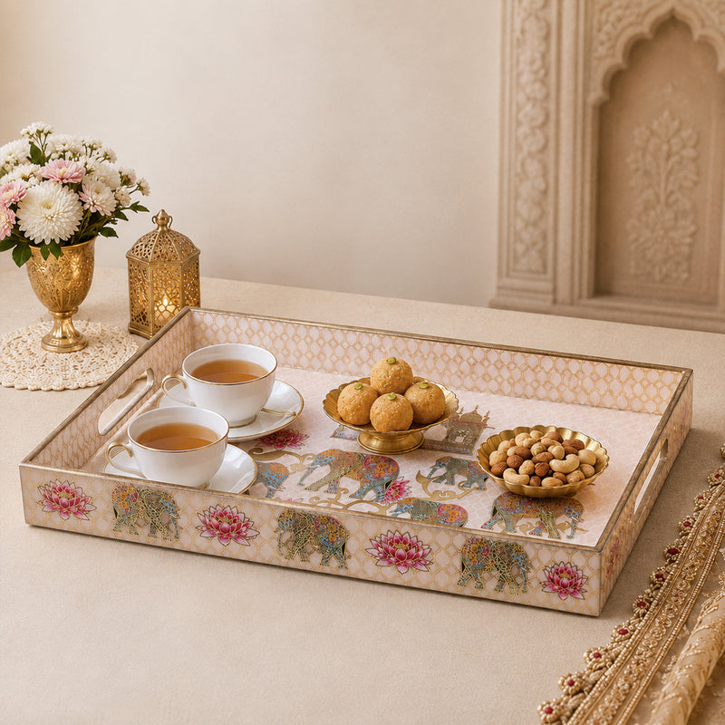 Regal Elephant Wooden Serving Tray Set of 3