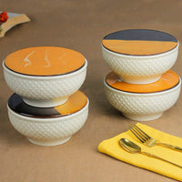 Cream Star Ceramic Bowl Set of 4 – 580ML with Lid