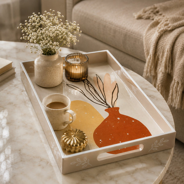Ivory Amber Botanica Wooden Serving Tray Set of 3