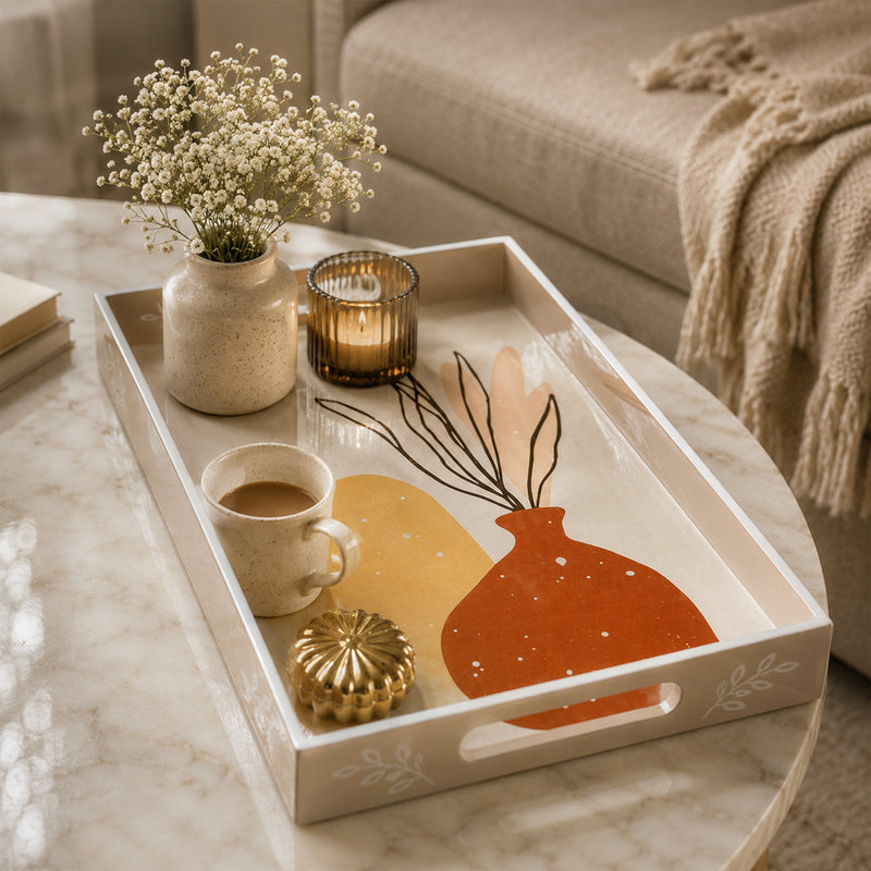 Ivory Amber Botanica Wooden Serving Tray Set of 3